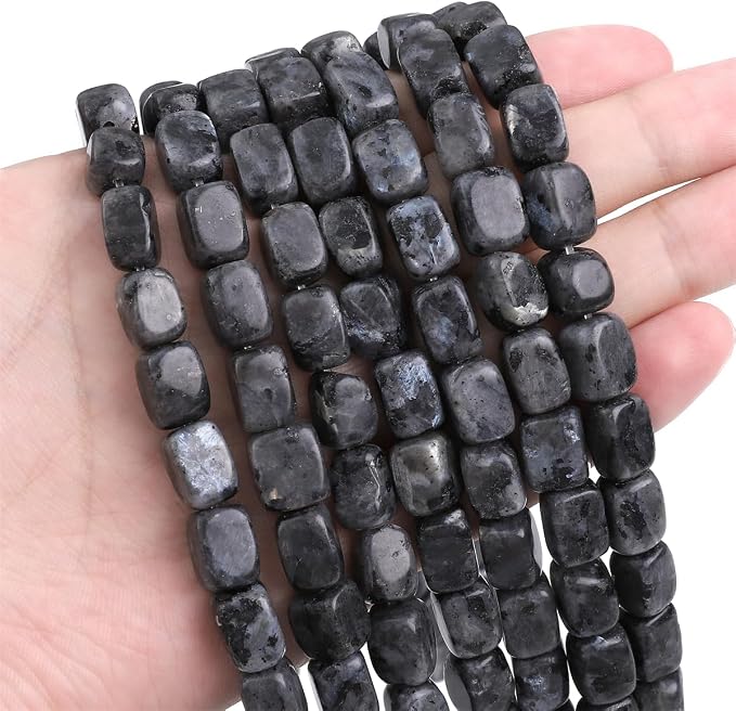 Natural Black Spectrolite Cuboid Stone Loose Semi Gemstone Beads - Image 3