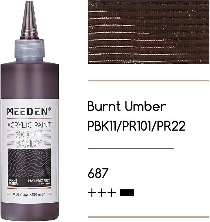 MEEDEN Burnt Umber Acrylic Paint: Matte Finish 250ml/8.45oz Soft Body Bulk - Image 2