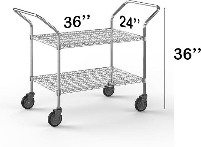 24" W x 36" L x 36" H Chrome Heavy Duty Utility Cart | 2-Tier | NSF Commercial - Image 2