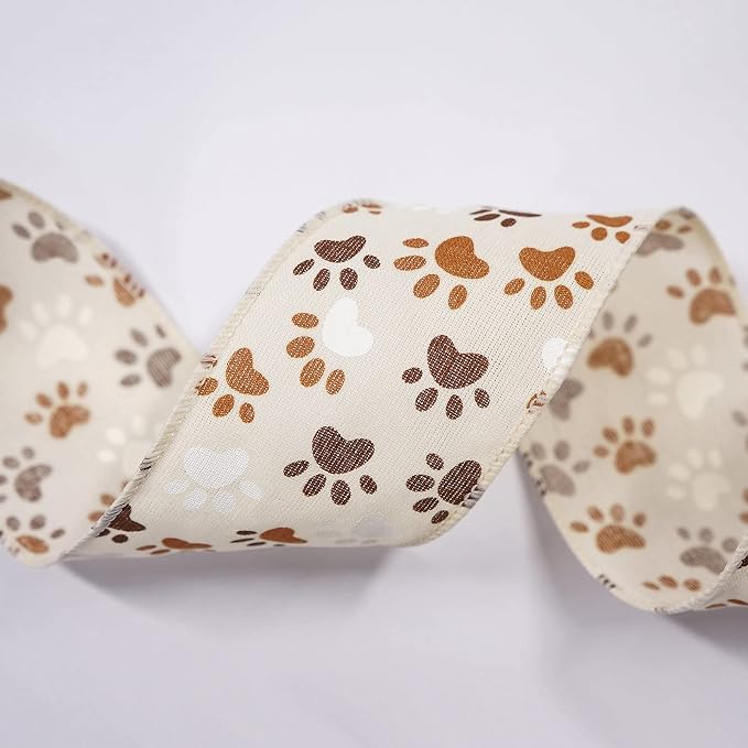 CT CRAFT LLC Ivory Canvas Dog Paw Wired Ribbon 2.5 Inch x 10 Yards - Image 3