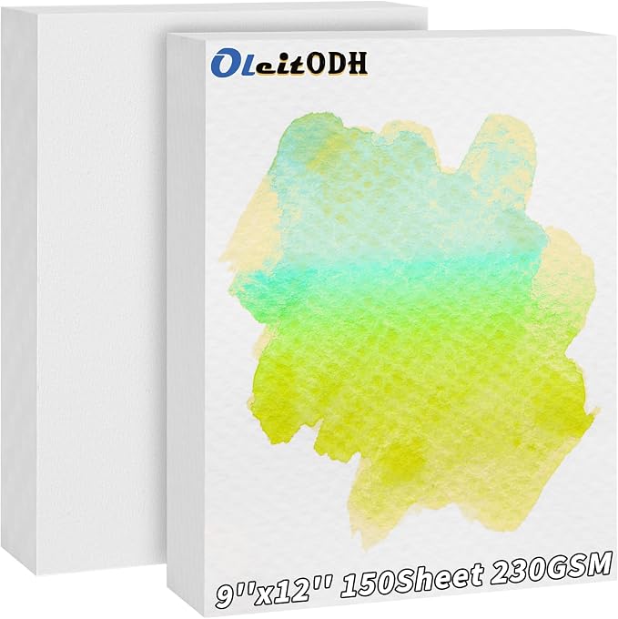 150 Sheets Cotton Watercolor Paper Pad-230GSM Art Paper-9 x 12 inch Painting & by Oleitodh