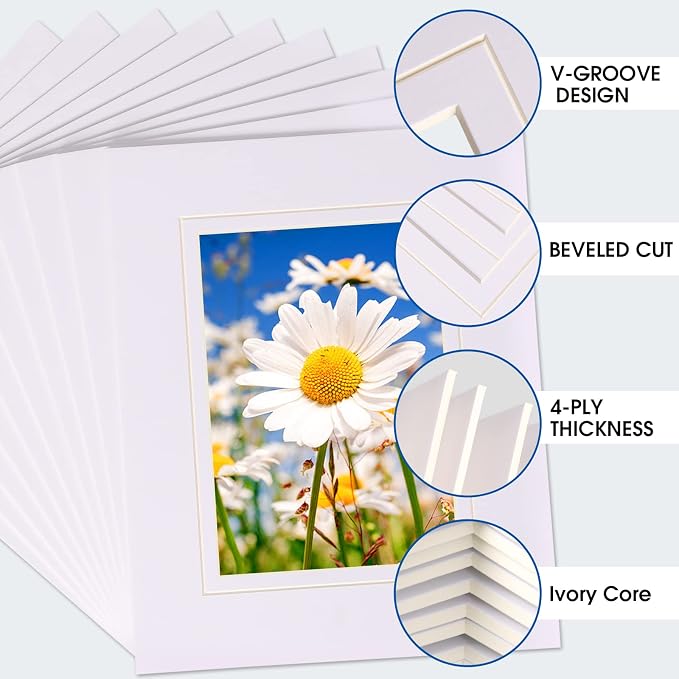 HOTUO 10 Pack Acid Free White Picture Frame Mats, Pre-Cut 11x14 Picture Mats - Image 5