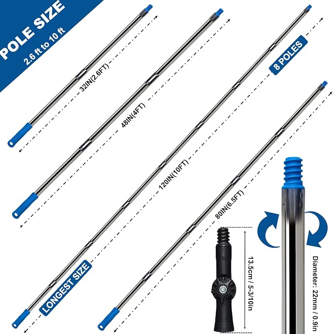 10 Ft Extension Pole +Joint Angle Adaptor, Paint Roller Stainless-Steel - Image 2