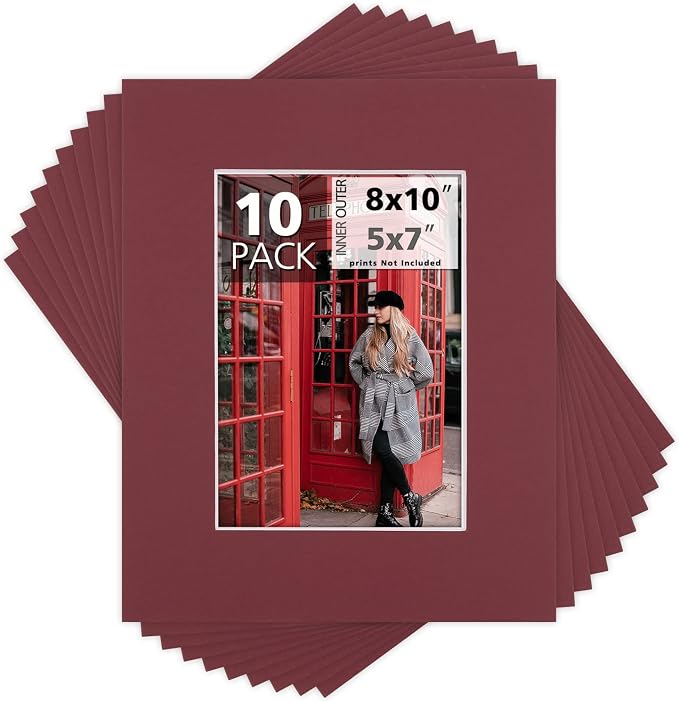 Mat Board Center, 8x10 for 5x7 Maroon Color Mats by MatBoardCenter