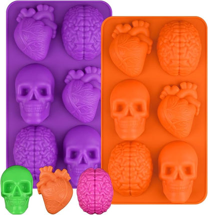 Sakolla Skull Brain and Heart Silicone Mold, 2 Pack Halloween Baking Molds by Sakolla