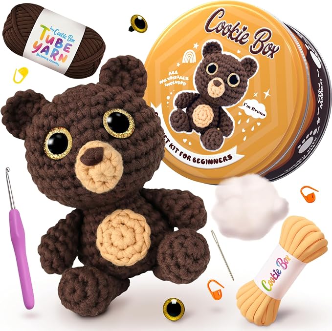 Cookie Box Crochet Kit for Beginners – Gift Set to Make Bear Bruno Amigurumi by CookieBox