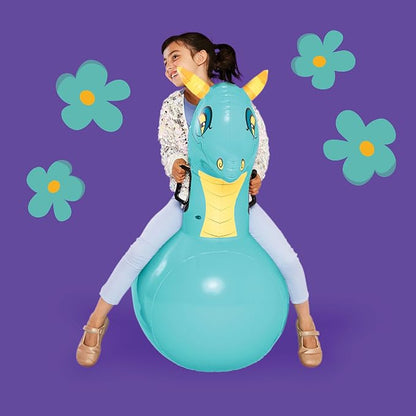 Hearthsong Hop N Go Inflatable Blue Dragon Bouncy Riding, Hopping Toys - Image 3