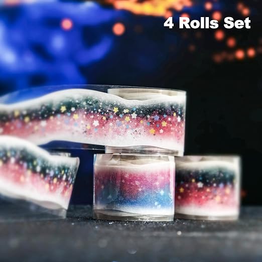 Galaxy-Themed Washi Tape Set, 4 Rolls of Decorative Glitter Tapes - Image 2