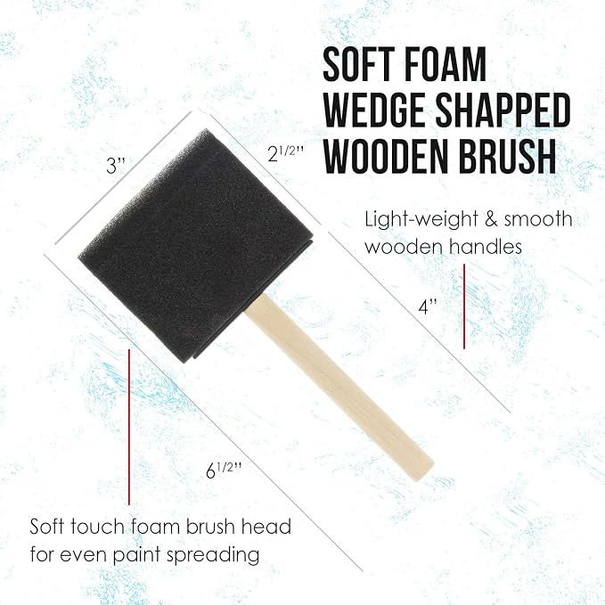 US Art Supply 3 inch Foam Sponge Wood Handle Paint Brush Set - Image 2