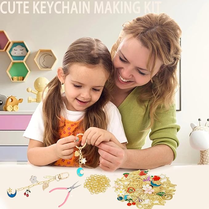 MORWLAT 358 PCS Gold DIY Keychain Making Kit Cute Bag Charm Kit 110 Charms 28 - Image 2