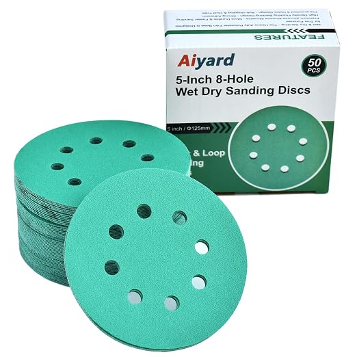 5-Inch 8-Hole Wet Dry Sanding Discs 150 Grit, Polyester Film Backed Heavy-Duty by Aiyard