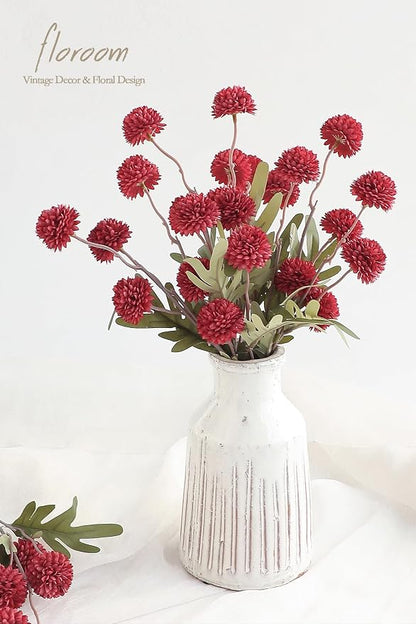 Floroom 5pcs Dark Red Faux Silk Mums Artificial Flowers, Bulk Fake Small Mini - Image 2