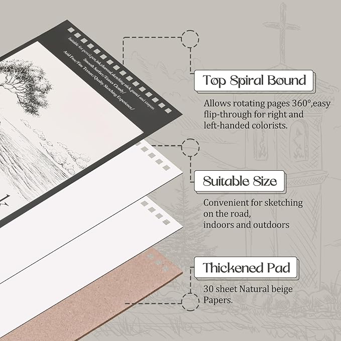 Jexine 20 Pcs 5.5'' x 8.5'' Top Spiral Bound Sketch Book 30 Sheet Each - Image 3