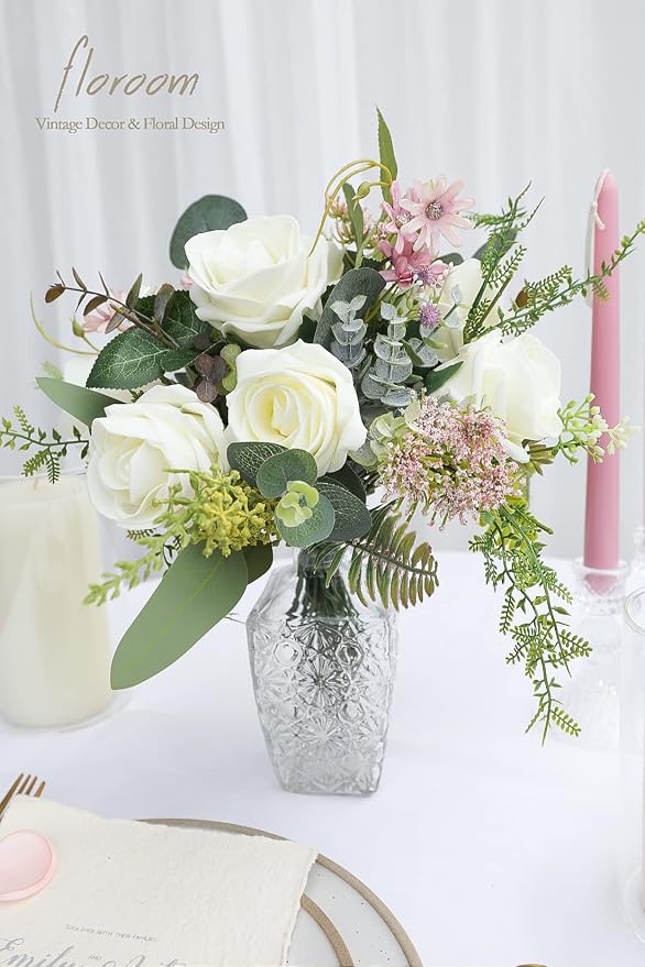 Floroom Artificial Flowers 20pcs Real Looking Ivory High-Centered Foam Fake - Image 2