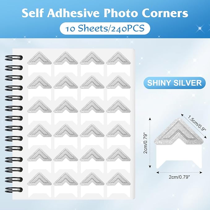GOONAVI 10 Sheets 240 PCS Shiny Silver Acid-Free Photo Corners Notebook - Image 2