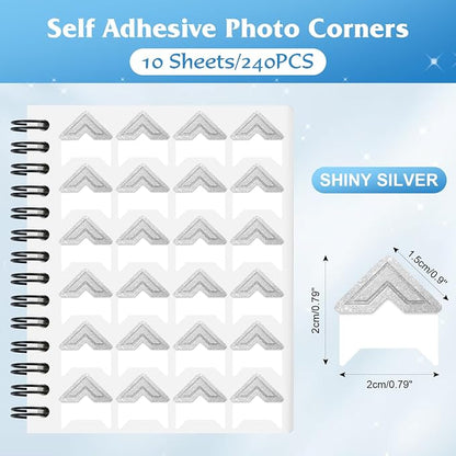 GOONAVI 10 Sheets 240 PCS Shiny Silver Acid-Free Photo Corners Notebook - Image 2