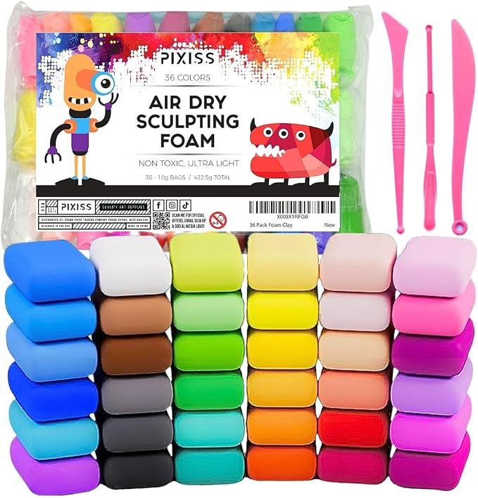 36 Color Air Dry Foam Clay for Sculpting and Cosplay Set by PIXISS
