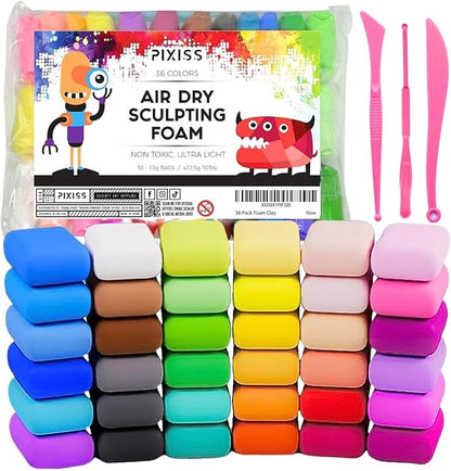 36 Color Air Dry Foam Clay for Sculpting and Cosplay Set by PIXISS