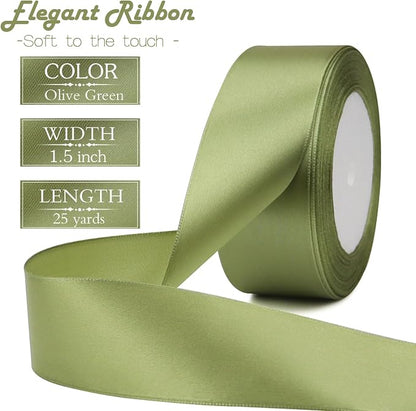 Olive Green Solid Satin Ribbon 1-1/2 Inch 25 Yards Solid Polyester Fabric Ribbon - Image 2
