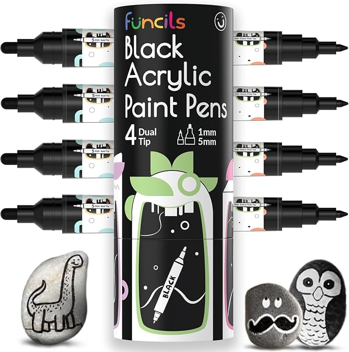 4 Dual Tip Black Paint Pens by Funcils