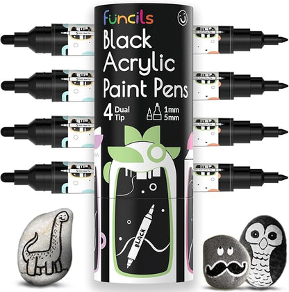 4 Dual Tip Black Paint Pens by Funcils