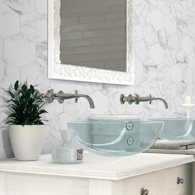 45-Sheet Hexagon Peel and Stick Backsplash, Stone Composite Stick on Decorative - Image 8
