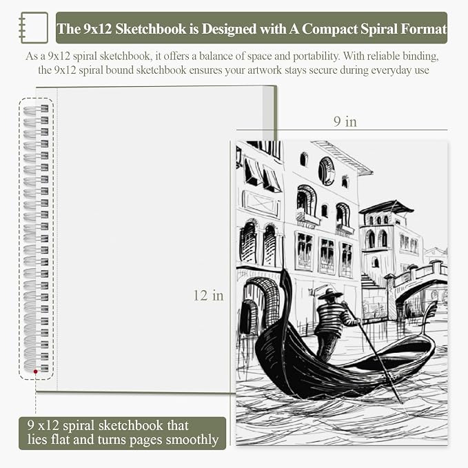 Sketch Book 9x12 inch, 68 lb/100gsm Artist Sketch Pad, 100 Sheets Each - Image 2