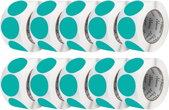 Perco Teal 3-Inch Perforated Circle Dot Sticker Labels — 10 Rolls, 000 Round by Perco