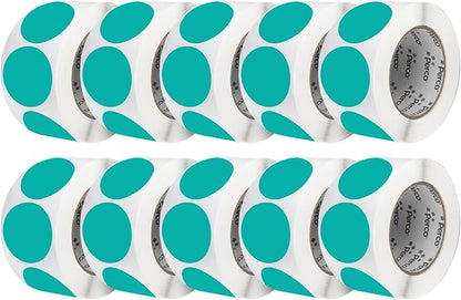 Perco Teal 3-Inch Perforated Circle Dot Sticker Labels — 10 Rolls, 000 Round by Perco