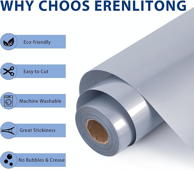 RENLITONG Silver Iron on Vinyl 12Inch by 50ft Roll HTV Heat Transfer Vinyl - Image 2