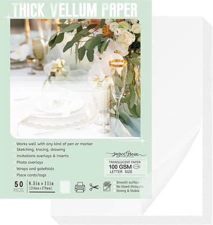 JAGERGREEN Vellum Paper 8.5 x 11 Inches 100GSM 50 Sheets, Thick Translucent by JagerGreen