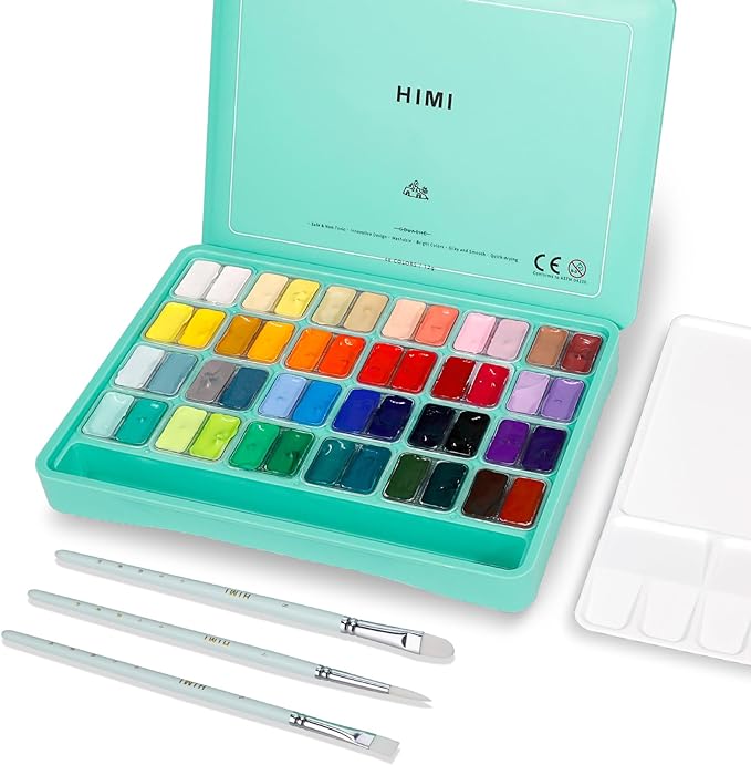 HIMI Gouache Paint Set, 48 Colors x 0.4oz, Twin Cup Jelly Design, bouns 3 by ABEIER