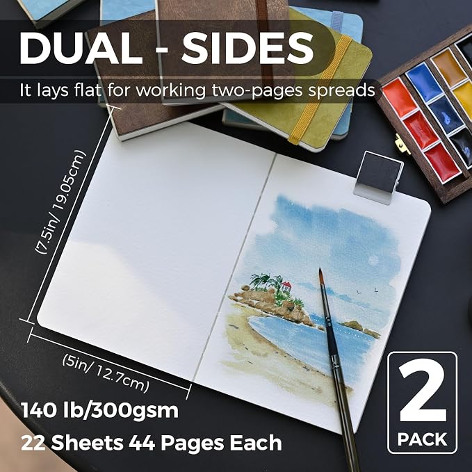 Funto Watercolor Journal, 2 Packs, 44 Pages Each, Cold-Pressed 100% Cotton - Image 2