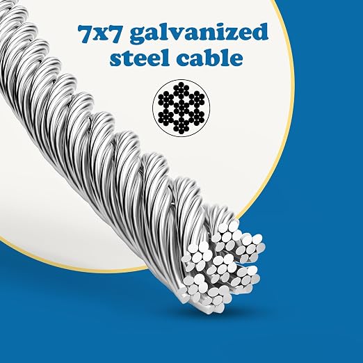 3/16 Galvanized Wire Rope, 100ft Galvanized Steel Cable 3/16 Inch, 7X7 Strands - Image 2