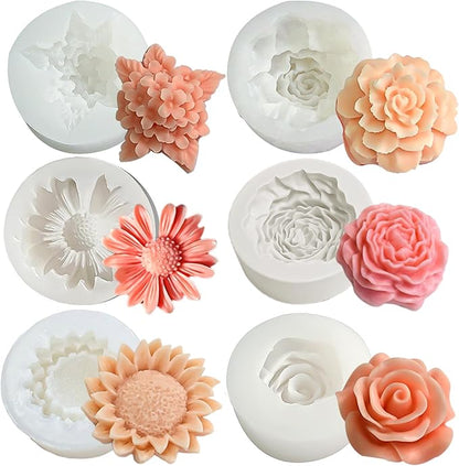 6 Pack Candle Molds for Candle Making, Moldes para Velas, Flower Molds Silicone by ZPARNO