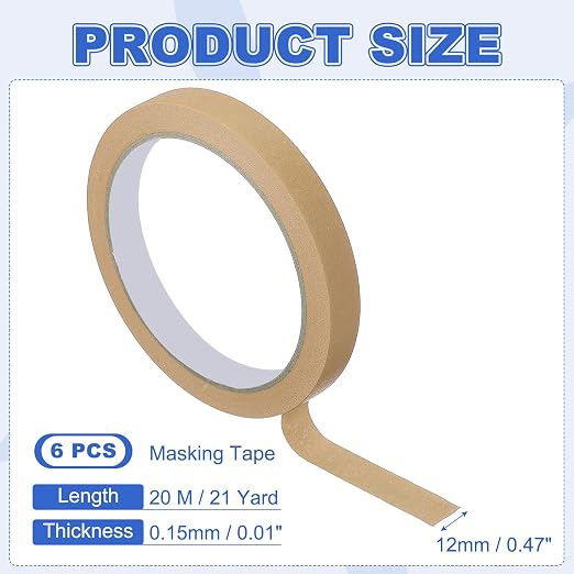 MECCANIXITY Masking Tape 0.5 Inch x 21 Yard Painter's Tape Brown Paint Tapes - Image 2