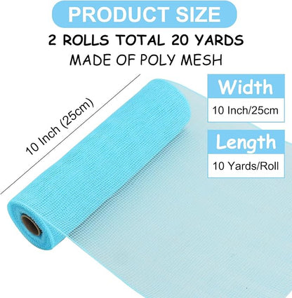 TONIFUL 2 Rolls 10 Inch Light Blue Decorative Mesh Ribbbon Rolls, Fabric Mesh - Image 2