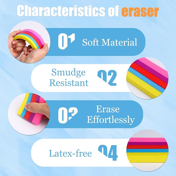 AmoreAngel Crafts 1Big Block Rainbow Pencil Erasers, Large Erasers, Dividable - Image 4