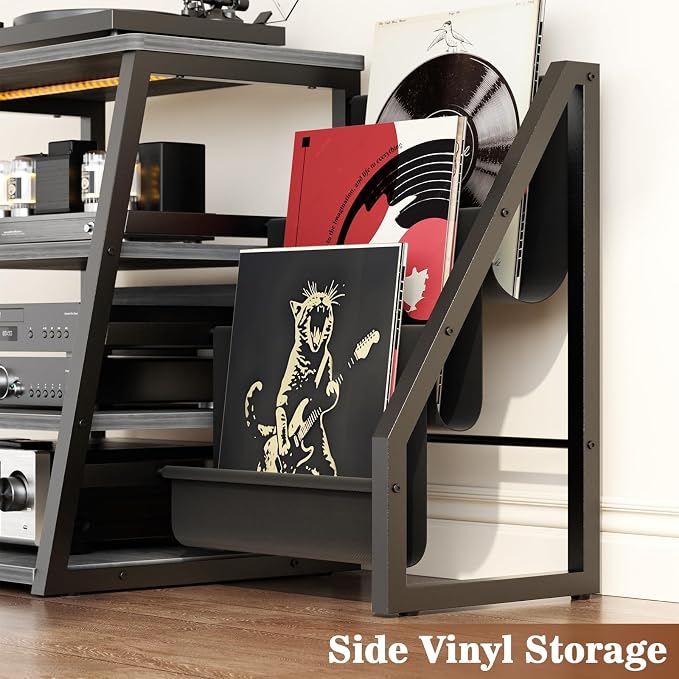 AV Media Stand with Outlets, Stereo Stands and Racks with Vinyl Storage - Image 6