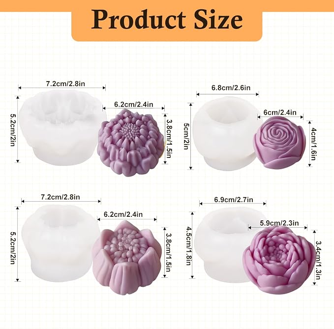 4pcs Large Flower Silicone Candle Molds, Reusable 3D Mold - Image 3
