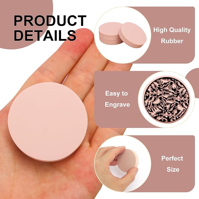 60 Pcs 2" Round Rubber Carving Blocks, Linoleum Blocks, Stamp Carving Blocks - Image 3