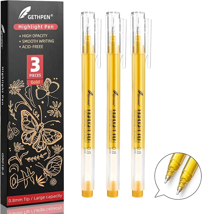 0.8mm Gold Gel Pens 3-Pack – Extra Fine Point Opaque Ink by GETHPEN