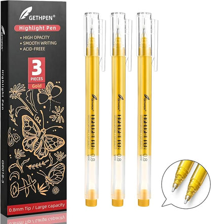 0.8mm Gold Gel Pens 3-Pack – Extra Fine Point Opaque Ink by GETHPEN