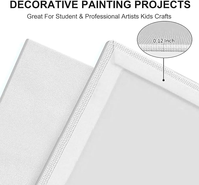 Artkey Canvases for Painting 8x10 Inch 12-Pack, 10 oz Primed 100% Cotton White - Image 2