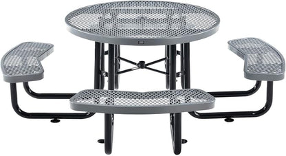 Global Industrial 46" Round Picnic Table, Expanded Metal, Attached Benches - Image 3
