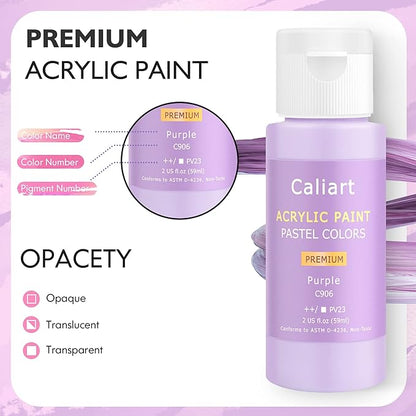Caliart Acrylic Paint Set with 12 Brushes, 36 Pastel Colors Art Craft Paint - Image 4