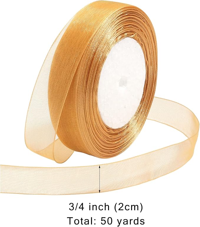 Ribbon for Gift Wrapping 3/4 inch Gold Sheer Organza Ribbon for Flower Bouquet - Image 2