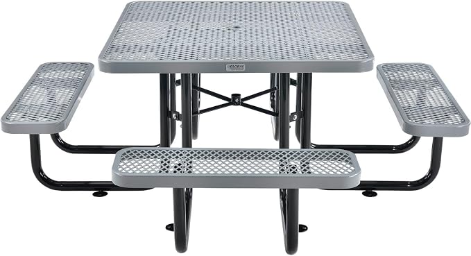 Global Industrial 46" Square Picnic Table, Expanded Metal, Attached Benches - Image 4