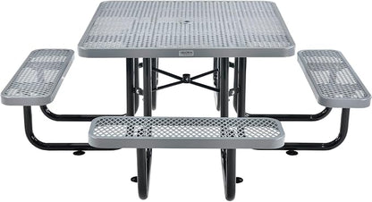 Global Industrial 46" Square Picnic Table, Expanded Metal, Attached Benches - Image 4