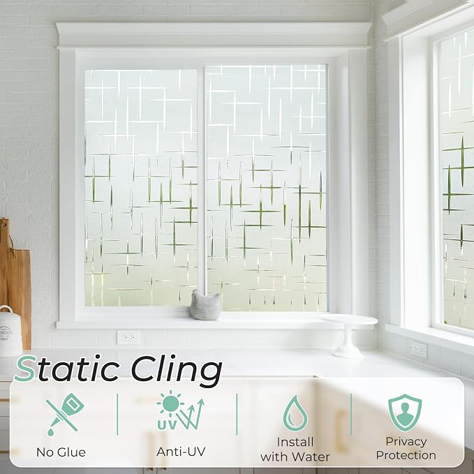 DOWELL Window Privacy Film Frosted Glass Window Film, Sun Blocking Non-Adhesive - Image 4
